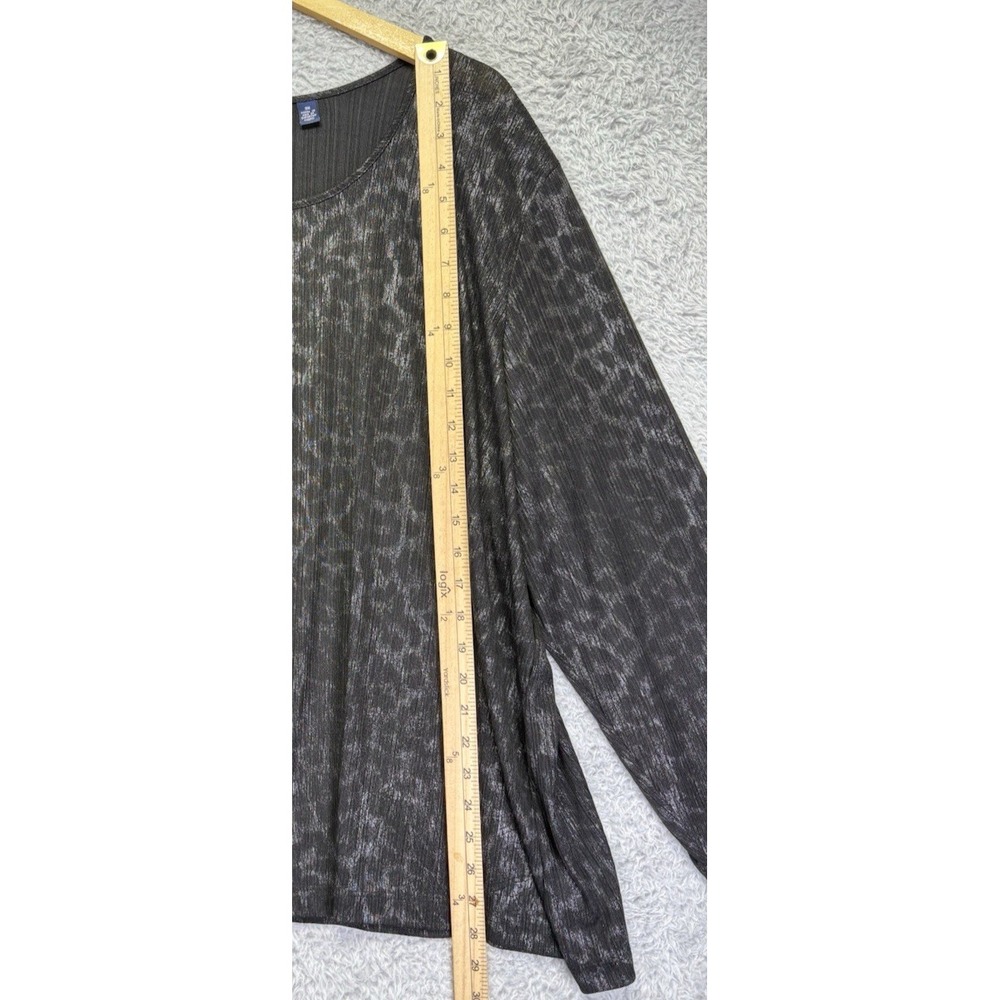 Susan Graver Liquid Knit Tunic Top Black Animal Print Scoop Neck Sheer 3X - Picture 5 of 8